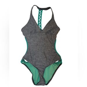 Athleta Gray and Teal One-Piece Swimsuit